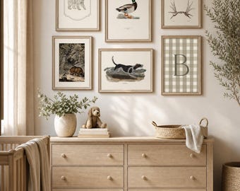 Cabin Lodge Boy Nursery Gallery Wall 25 Prints Vintage Hunting Moose Duck Antler Decor Digital Download