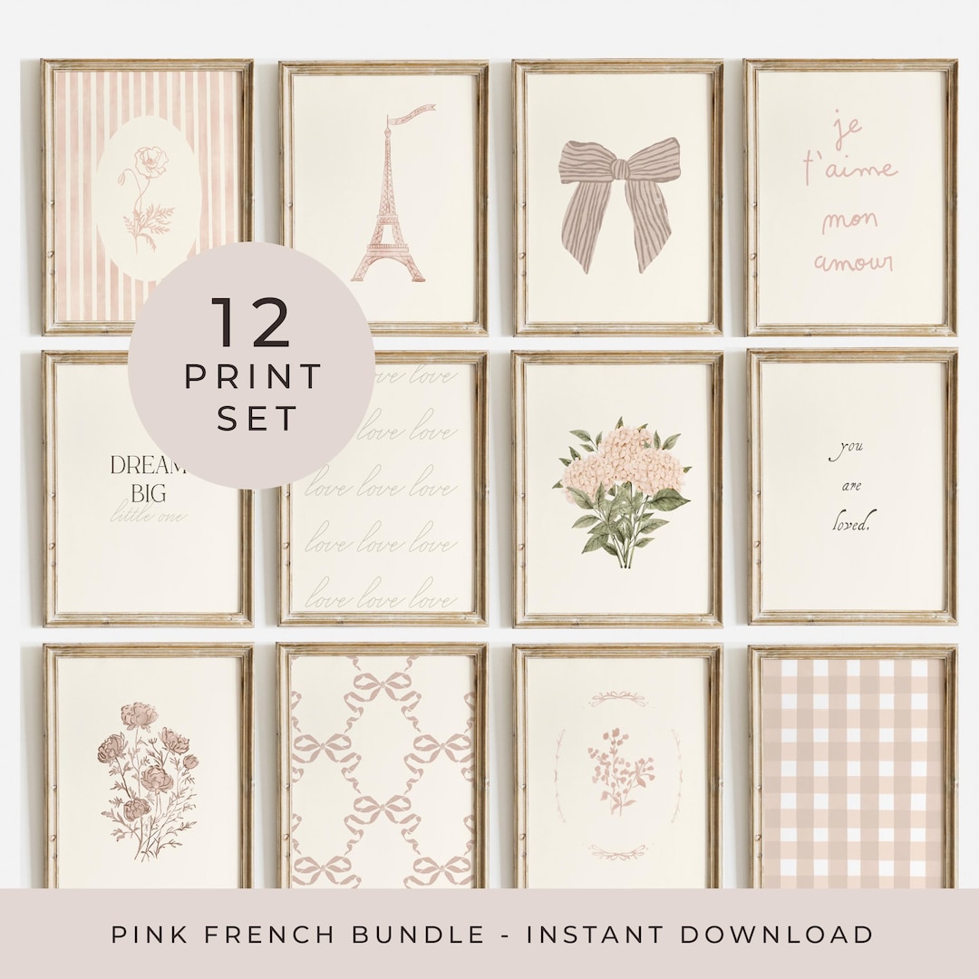 Pink Flowers Poster Set Dusty Rose French Inspired Print Floral Girls ...