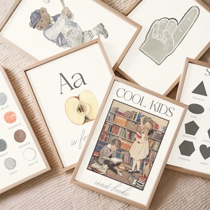 Educational Gallery Wall Set of 25 Prints Muted Tones Classroom Poster Vintage Homeschool Wall Art Toddler Learning Print ABC Playroom Decor image 4