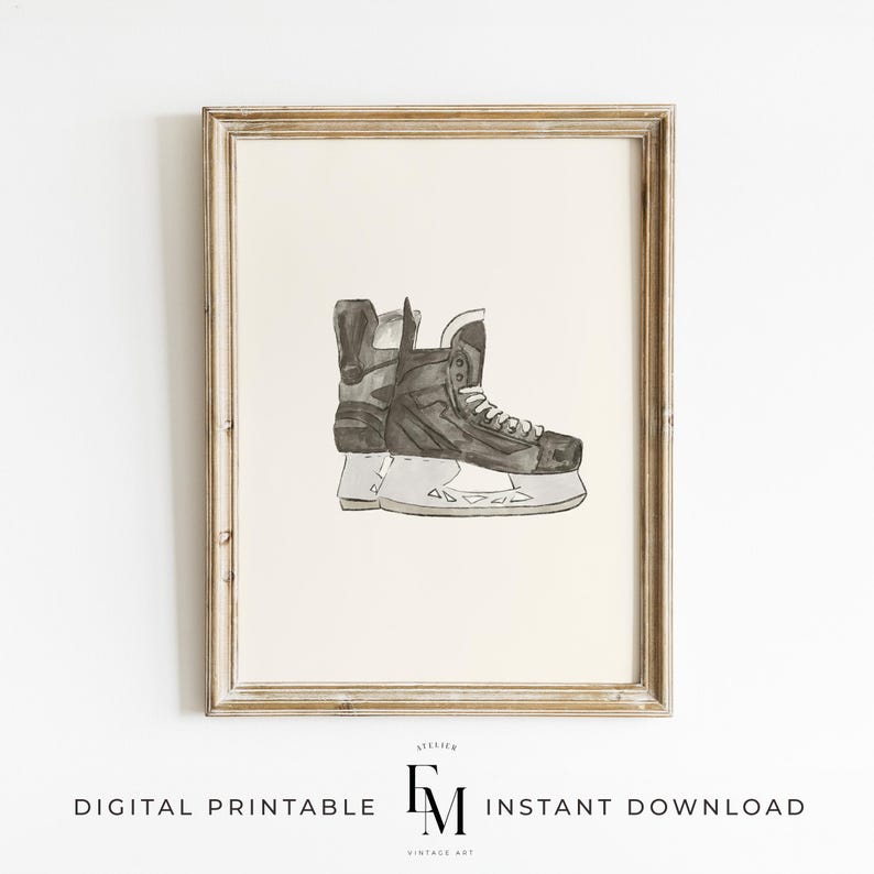 Ice skating watercolor print for stylish boy room decor