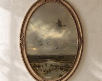 Vintage Witch Print, Moody Gothic Digital Download with Ornate Frame