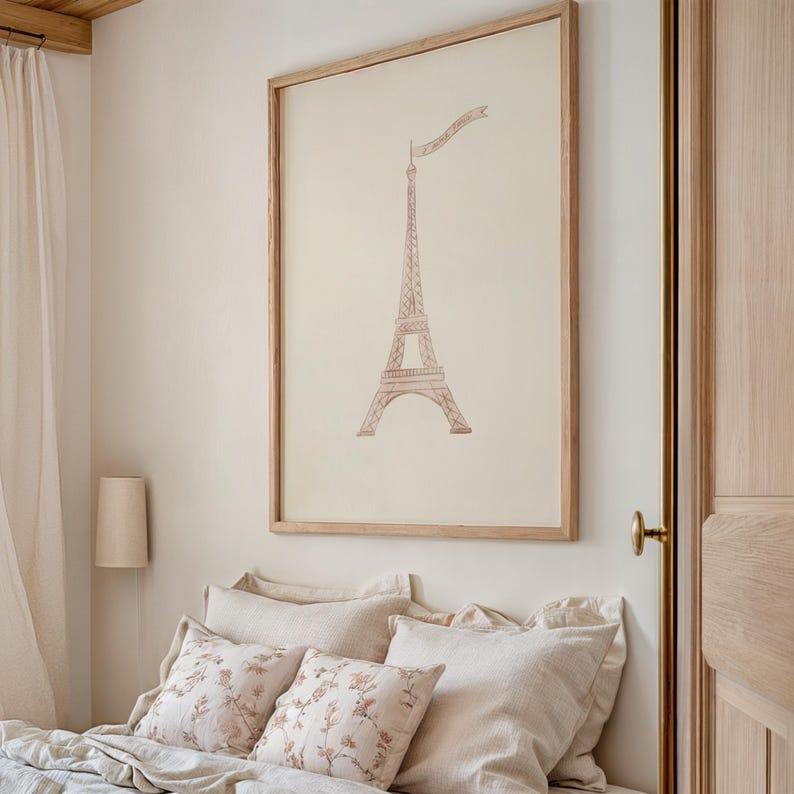 Pink Eiffel Tower Print Girly French Inspired Nursery Decor Girl Room Art Wall Art Pink Decor Trendy Aesthetic Girl Nursery Art Preppy Decor image 9