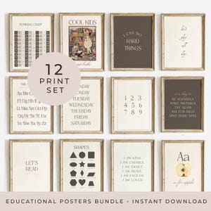 Set Of Educational Posters 12 Homeschool Prints Bundle Montessori Classroom Decor Muted Tones Kids Decor Toddler Playroom Learning Posters
