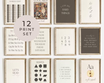 Set Of Educational Posters 12 Homeschool Prints Bundle Montessori Classroom Decor Muted Tones Kids Decor Toddler Playroom Learning Posters