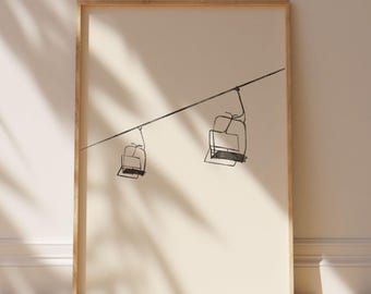 Skiing Print Vintage Ski Art Mountain Artwork Retro Ski Poster Ski Gondola Art Chalet Decor Ski Chalet Wall Art Alpine Decor Ski Chairlift
