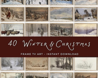 Christmas Frame TV Art Collection Vintage Snow Landscape Paintings Cozy Winter Holiday Decor
