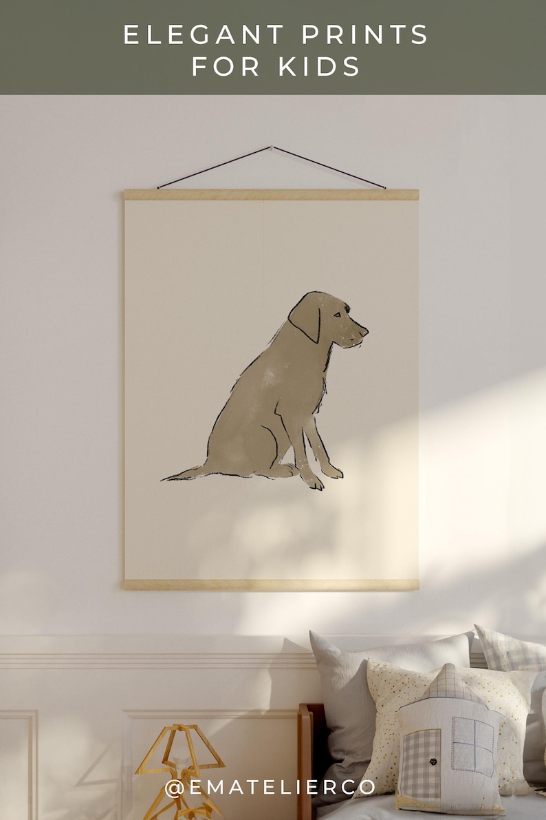 Labrador-themed puppy art ideal for a big boy room or nursery.