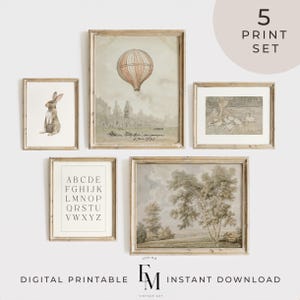 Hot Balloon Prints Antique Gallery Wall Art Set of 5 Classic Child Prints Country Paint Digital Print Gender Neutral Decor Boy Room Decor