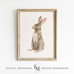 Woodland Bunny Nursery Print, Cute Bunny Printable, Girl's Room Bunny Art, Rabbit Nursery Decor, Kid Gift.