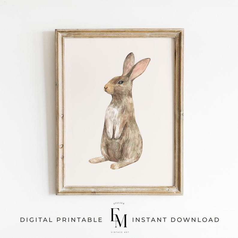 Woodland Bunny Nursery Print, Cute Bunny Printable, Girl's Room Bunny Art, Rabbit Nursery Decor, Kid Gift.