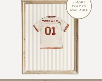 Cuadro decorativo de pared con diseño de camiseta de fútbol para habitación infantil, impresión personalizada con nombre y número, decoración vintage para dormitorio deportivo.