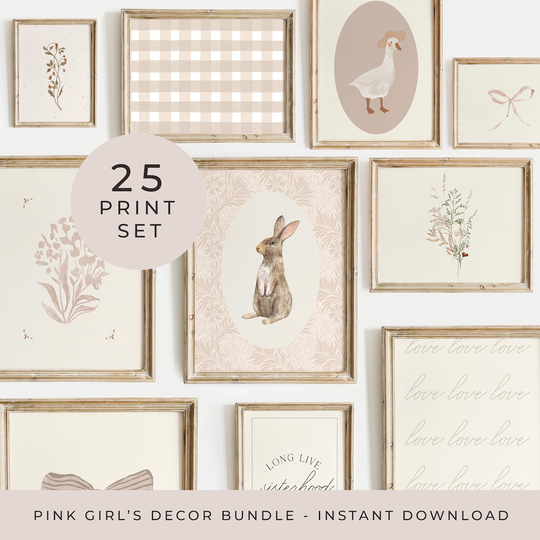 Dusty Rose Girls Nursery Gallery Wall Set of 25 Girls Poster Pink Girl ...