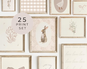 Dusty Rose Girls Nursery Gallery Wall Set of 25 Girls Poster Pink Girl Room Decor Vintage Girl Nursery Prints Set Soft Pastel Girls Room Art