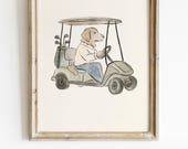 Golden Retriever Art Golf Cart Printable Vintage Dog Poster Rustic Sports Wall Art Animal Illustration Golf Club Decor  Boy Room Nursery Art