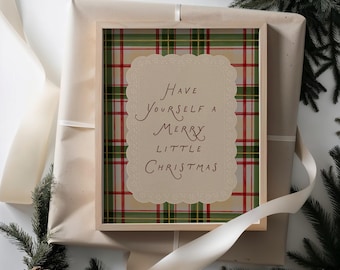 Tartan Christmas Printable Wall Art, Plaid Typography Digital Download