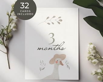 Juego de tarjetas de hitos de Silly Goose Tarjeta de bebé de ganso Tarjeta imprimible de hitos de bebé de ganso Lindas tarjetas de hitos de pato neutro Regalo de baby shower de Silly Goose