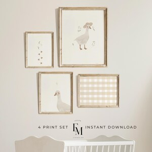Silly Little Goose Art: Printable Set of 4 for Rustic Kids Room Decor.