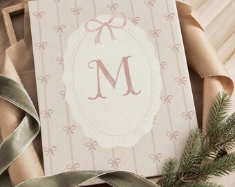 Coquette Christmas Bow Monogram Print Personalized Girl Wall Art Stocking Stuffer Gift Idea Printable Download