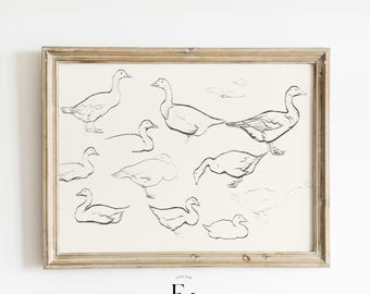 Vintage Geese Nursery Wall Print Duck Nursery Decor Geese Artwork Nursery Print Gender Neutral Print Abstract Duck Art Nursery Cottage Goose