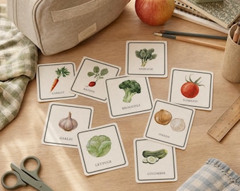 Vegetable Flashcards Printable 18 Card Set Montessori Watercolor Learning Kids Homeschool Digital Download