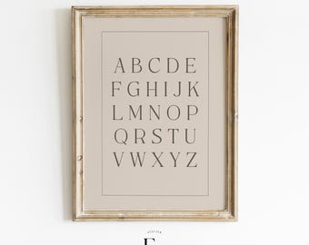 Classic Beige Alphabet Print Nursery Print Muted Tones Nursery Decor Boho Nursery Art Gender Neutral Educational ABCs Wall Art Kids Room