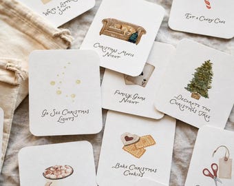 Christmas Countdown Cards, 24-Day Vintage Watercolor Advent Printable Activities