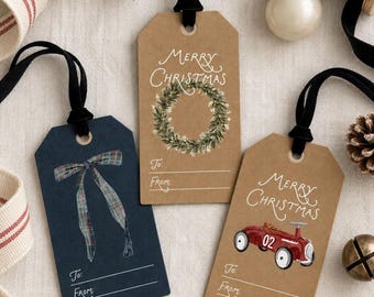 Christmas Gift Tags Vintage Plaid Bow Holiday