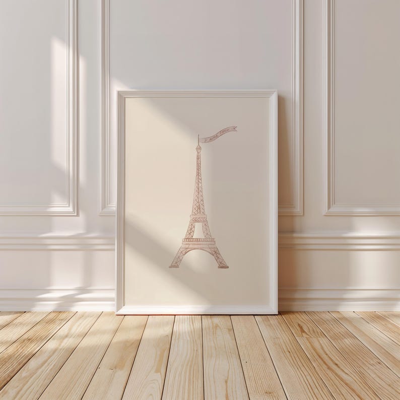 Pink Eiffel Tower Print Girly French Inspired Nursery Decor Girl Room Art Wall Art Pink Decor Trendy Aesthetic Girl Nursery Art Preppy Decor image 12