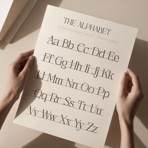 Neutral ABC-affischtryck, alfabet, handstilsdiagram, pedagogisk väggkonst, utskrivbar, hemundervisning, klassrumsdekor, tillbaka till skolan, väggkonst bild 9