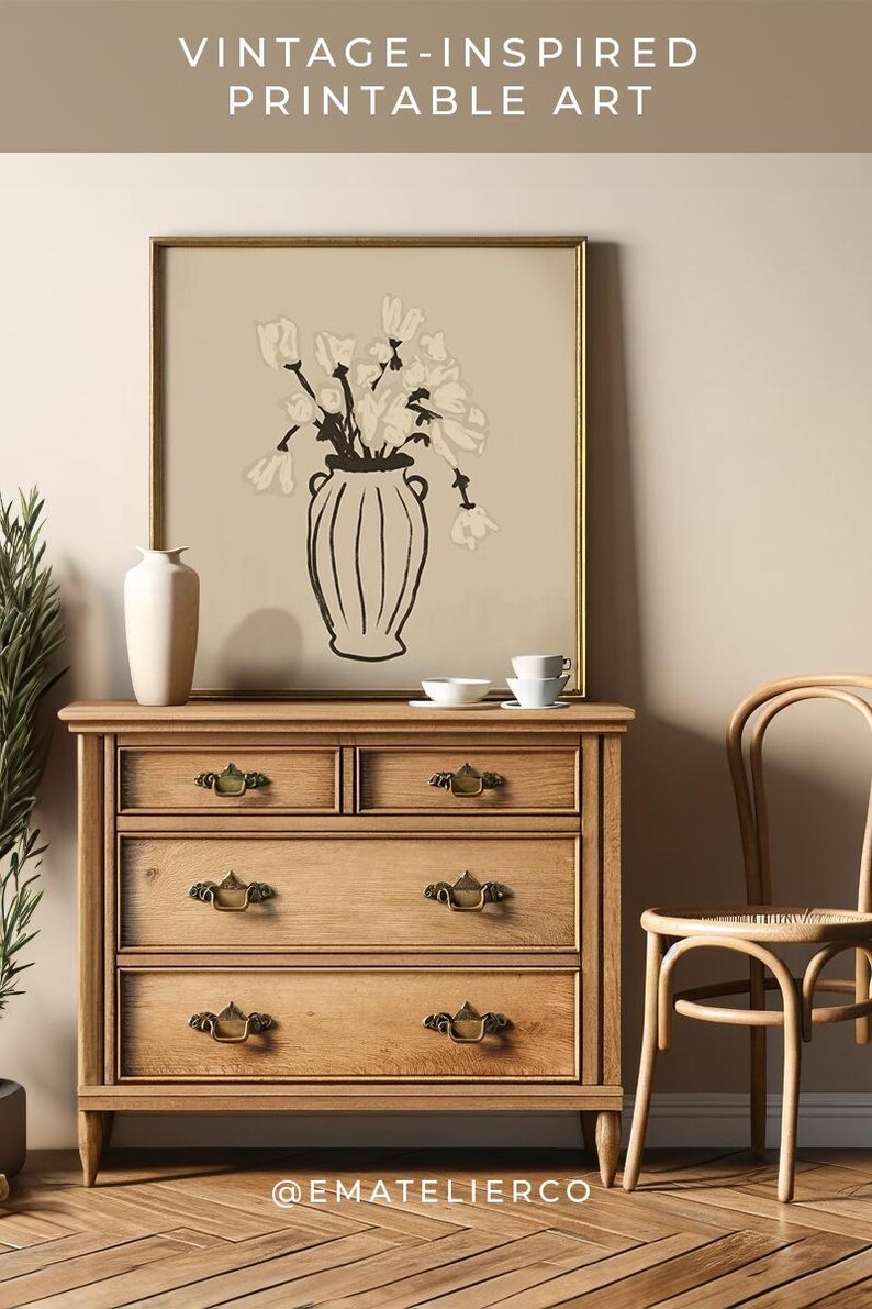 Minimalist Floral Art Print for Modern Living Room Decor.