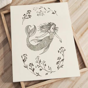 Mermaid Vintage Print Mermaid Painting Coastal Girl Room Decor Nautical Coastal Decor Girl Nursery Antique Drawing Mermaid Girl Playroom Art image 9