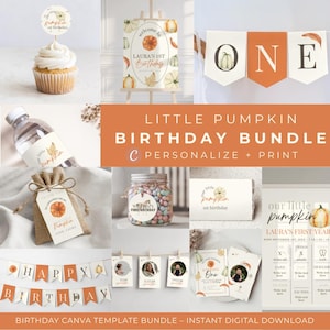 小さなパンプキンの誕生日セット 秋のパーティーデコレーション パンプキンベビー招待状 1歳の誕生日セット 秋の誕生日セット 落ち着いた色合いのパンプキンの誕生日キャンバス