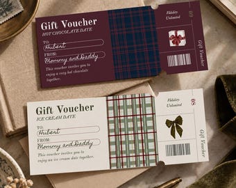 Christmas Coupon Editable Gift Voucher, Vintage Plaid Digital Download for Kids