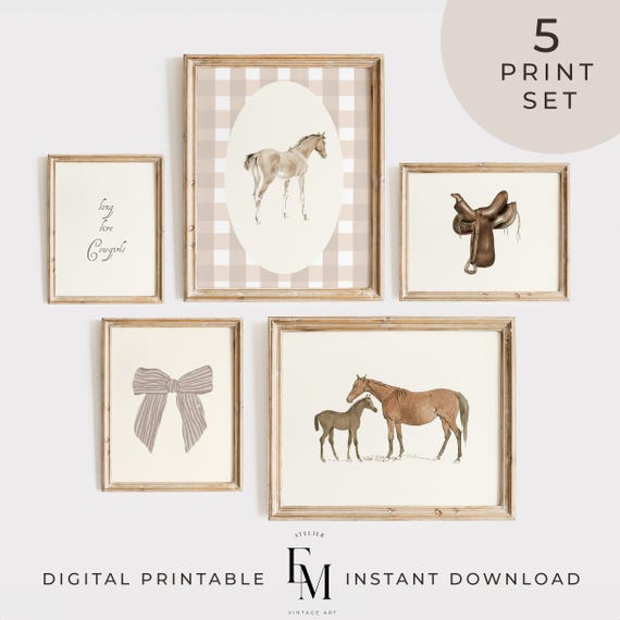 Timeless Cowgirl Gallery Wall Art Pink Horse Decor Western Girl Room Decor Vintage Pink Nursery Decor Horseback Riding Girly Room Art Pink