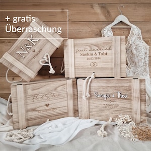 Personalisierte Holzkiste zur Hochzeit mit Gravur & optional mit 3D-Schriftzug | Erinnerungskiste Geschenk zur Trauung, Ehe oder Jahrestag