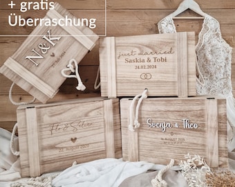 Personalized wooden wedding box with engraving & optional 3D lettering | Keepsake box gift for wedding, marriage, or anniversary