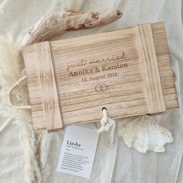 Erinnerungskiste Erinnerungsbox Aufbewahrung Holzkiste mit freier Gravur - personalisiertes Geschenk Hochzeit Partner Partnerschaft Liebe