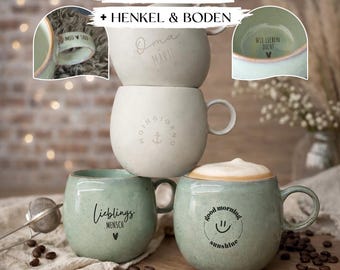 Personalized stoneware mug 500ml with engraving – handmade ceramic mug in blue-green or white with custom engraving as a unique gift