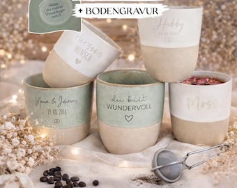 Personalized ceramic mug – 300ml stoneware cup with custom engraving – gift for weddings, engagements, anniversaries, brides and grooms
