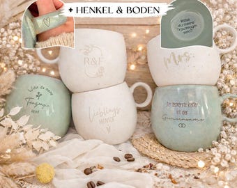 Personalisierte Keramik Tasse – 500ml Steingut Becher mit Wunschgravur – Geschenk zur Hochzeit, Verlobung, Jahrestag, Braut und Bräutigam