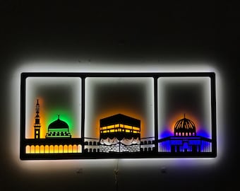 Metal Led Lighted Islamic wall art, Kaaba, Masjid Al Aqsa, Masjid An Nabawi, Masjid Al Haram, Islamic home decor, Islamic gift, Ramadan Eid