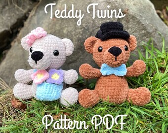 Gehaakt knuffelpatroon Teddy Twins, amigurumibeer (pdf-patroon)