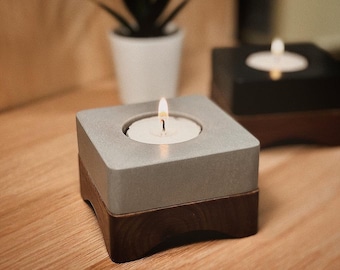 Fuji Concrete Candle Holder | Wood Candle Holder | Japanese Style Candle Holder