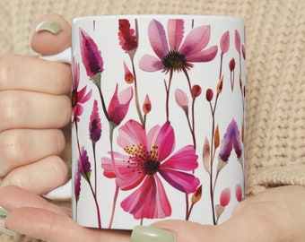 Coffee Mug for Her Coffee Cup Floral Coffee Mug Gift with flowers pink gift for mom