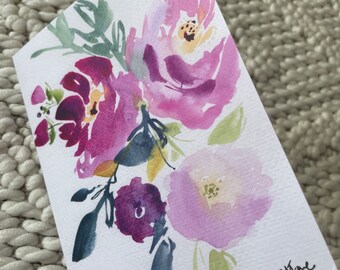 Floral Hand painted Watercolor Note Card