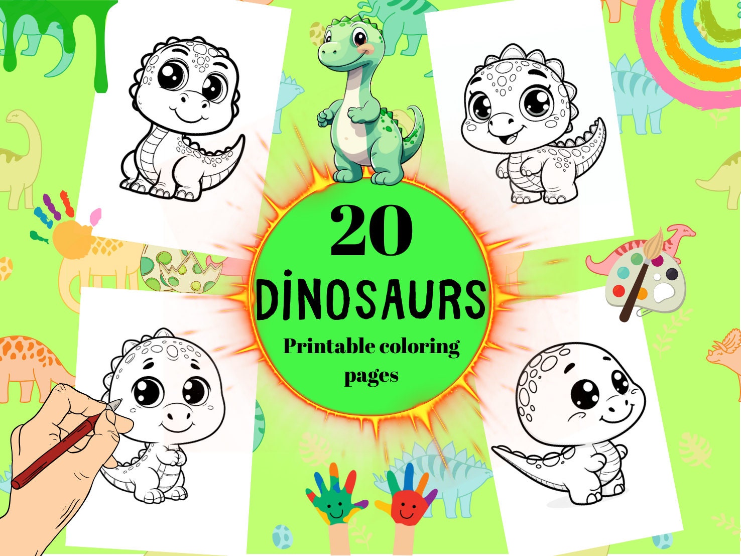 Dinosaur Coloring Pages for Kids Simple Coloring Book for Toddlers Easy ...