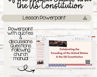 以下が含まれることがあります： Celebrating the Founding of the United States and the US Constitutionというタイトルのデジタルプレゼンテーションファイル。PowerPointレッスン、教会マニュアルに基づくディスカッションの質問、および編集用のCanvaテンプレートへのリンクが含まれています。