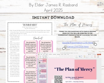以下が含まれることがあります： 2025年4月、Elder James R. Rasbandによる「The Plan of Mercy」というタイトルのデジタルダウンロード製品。レッスン計画、25枚のスライドの編集可能なPowerPoint、CanvaとGoogleスライドへのリンク、ハンドアウトが含まれています。