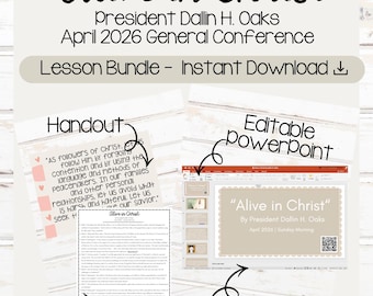 Vivos en Cristo por el presidente Dallin H. Oaks - Paquete de lecciones de la Conferencia General de abril de 2026, PowerPoint editable, folleto