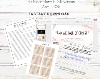 以下が含まれることがあります： 「And We Talk of Christ」というタイトルの印刷可能なレッスン計画ハンドアウト。エルダー・ゲーリー・E・スティーブンソン著。ハンドアウトには、レッスン計画、編集可能なパワーポイント、キャンバ、Googleスライド、ハンドアウトが含まれています。ハンドアウトは、花柄のデザインで飾られています。